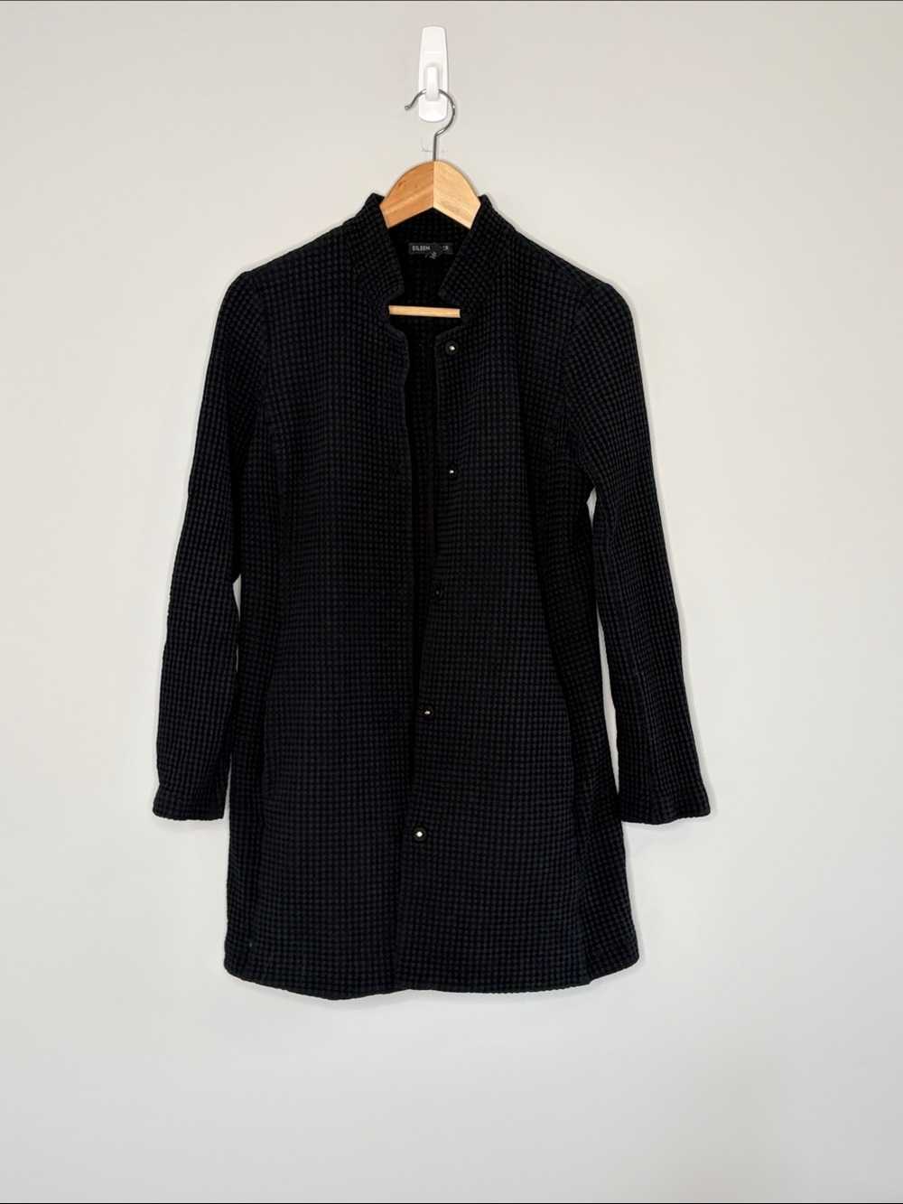 Eileen Fisher Black Textured Relaxed Blazer Medium Quiet Luxury Layer Capsule